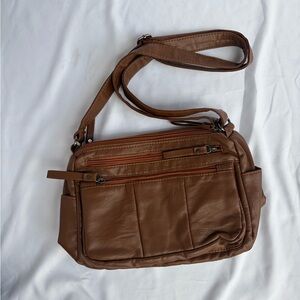 Volganik Rock Brown Crossbody Bag Multi Pocket Faux Leather Shoulder Purse